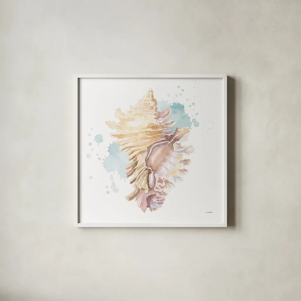 Salento Coast IV by James Wiens. Shown in a crisp white glass frame for a clean and minimalist style. Available as an archival giclee rolled canvas, fine art paper, or poster print. SKU 47807a.