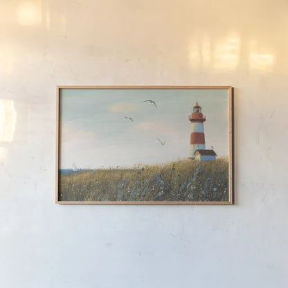 Seaside View I by James Wiens. shown as a paper print in a natural frame. Available as a archival giclee rolled canvas, fine art paper, or poster print. SKU 17222i.