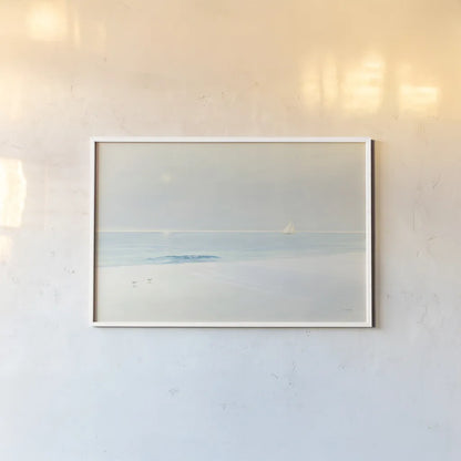 Serene Beach by James Wiens. shown as a paper print in a white frame. Available as a archival giclee rolled canvas, fine art paper, or poster print. SKU 19218i.