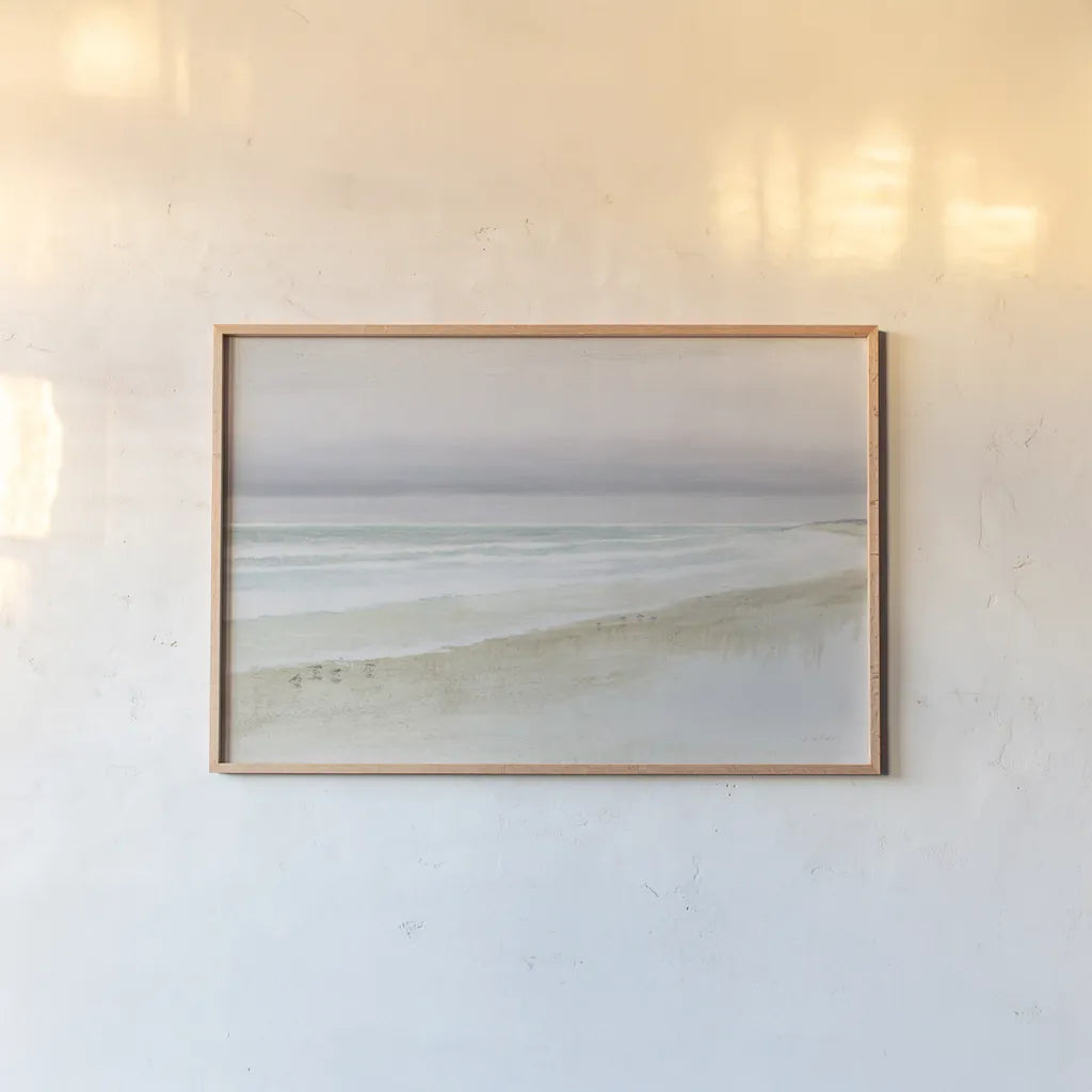 Serene Seaside by James Wiens. shown as a paper print in a natural frame. Available as a archival giclee rolled canvas, fine art paper, or poster print. SKU 31572i.