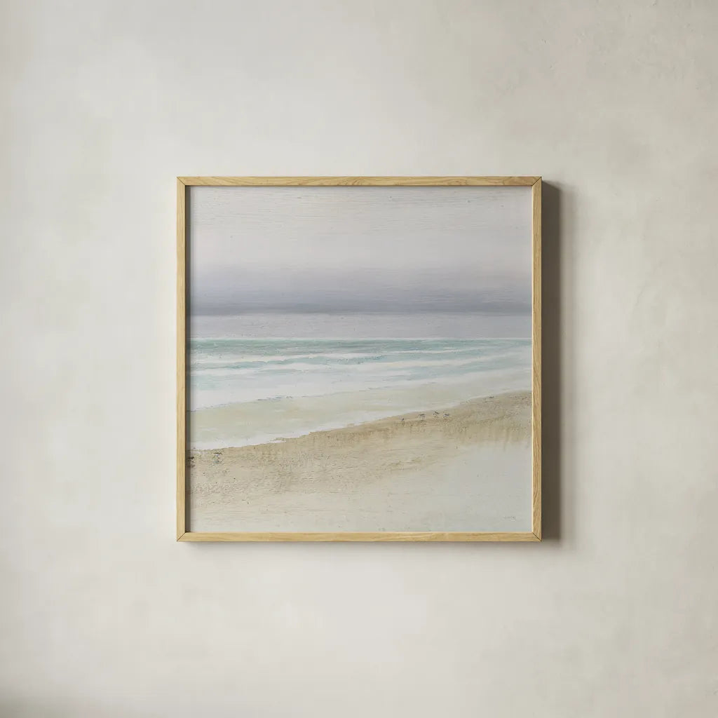 Serene Seaside Crop by James Wiens. Shown in a natural wood glass frame for a timeless modern aesthetic. Available as an archival giclee rolled canvas, fine art paper, or poster print. SKU 31572a.