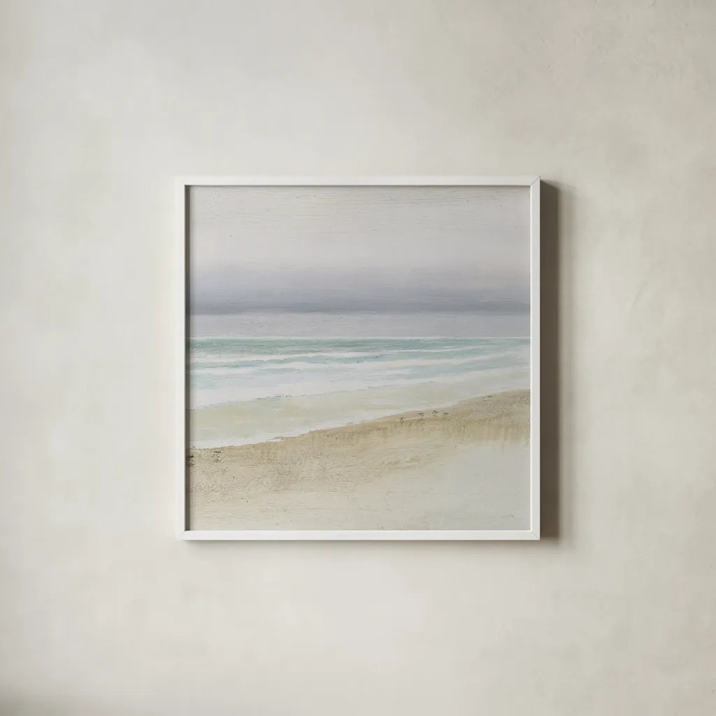 Serene Seaside Crop by James Wiens. Shown in a crisp white glass frame for a clean and minimalist style. Available as an archival giclee rolled canvas, fine art paper, or poster print. SKU 31572a.