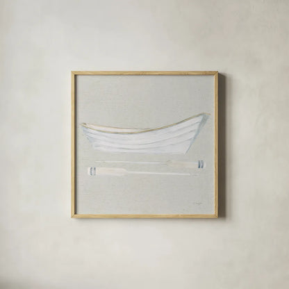 Serene Seaside I Tan by James Wiens. Shown in a natural wood glass frame for a timeless modern aesthetic. Available as an archival giclee rolled canvas, fine art paper, or poster print. SKU 31833a.