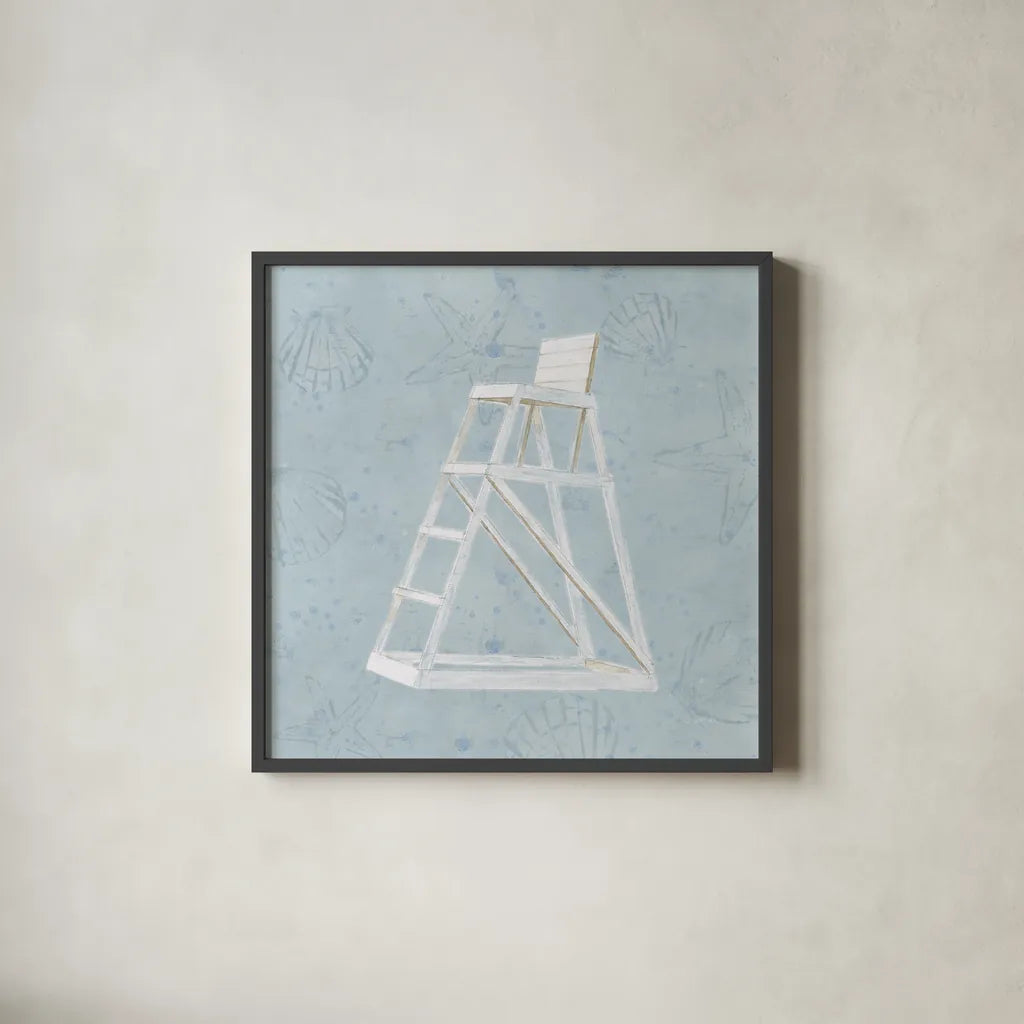 Serene Seaside II by James Wiens. Shown in a sleek black glass frame for a contemporary gallery look. Available as an archival giclee rolled canvas, fine art paper, or poster print. SKU 31831a.