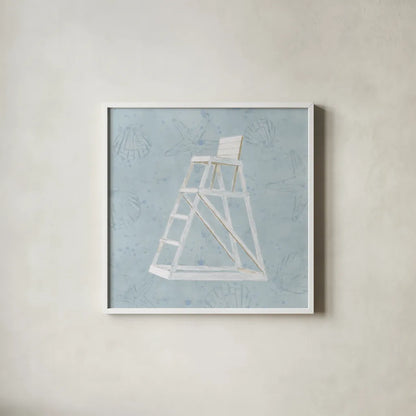 Serene Seaside II by James Wiens. Shown in a crisp white glass frame for a clean and minimalist style. Available as an archival giclee rolled canvas, fine art paper, or poster print. SKU 31831a.
