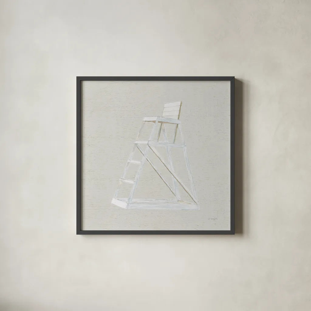 Serene Seaside II Tan by James Wiens. Shown in a sleek black glass frame for a contemporary gallery look. Available as an archival giclee rolled canvas, fine art paper, or poster print. SKU 31834a.