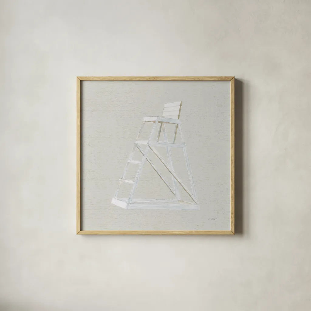Serene Seaside II Tan by James Wiens. Shown in a natural wood glass frame for a timeless modern aesthetic. Available as an archival giclee rolled canvas, fine art paper, or poster print. SKU 31834a.
