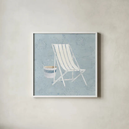Serene Seaside III by James Wiens. Shown in a crisp white glass frame for a clean and minimalist style. Available as an archival giclee rolled canvas, fine art paper, or poster print. SKU 31832a.