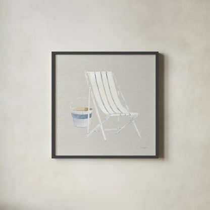 Serene Seaside III Tan by James Wiens. Shown in a sleek black glass frame for a contemporary gallery look. Available as an archival giclee rolled canvas, fine art paper, or poster print. SKU 31835a.