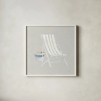 Serene Seaside III Tan by James Wiens. Shown in a crisp white glass frame for a clean and minimalist style. Available as an archival giclee rolled canvas, fine art paper, or poster print. SKU 31835a.