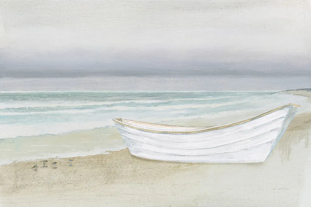 Serene Seaside with Boat by James Wiens. SKU 33505i. Archival Giclee Fine art print for wall decor.