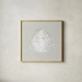 Serene Shells I Tan by James Wiens. Shown in a natural wood glass frame for a timeless modern aesthetic. Available as an archival giclee rolled canvas, fine art paper, or poster print. SKU 31838a.