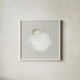 Serene Shells II Tan by James Wiens. Shown in a crisp white glass frame for a clean and minimalist style. Available as an archival giclee rolled canvas, fine art paper, or poster print. SKU 31839a.