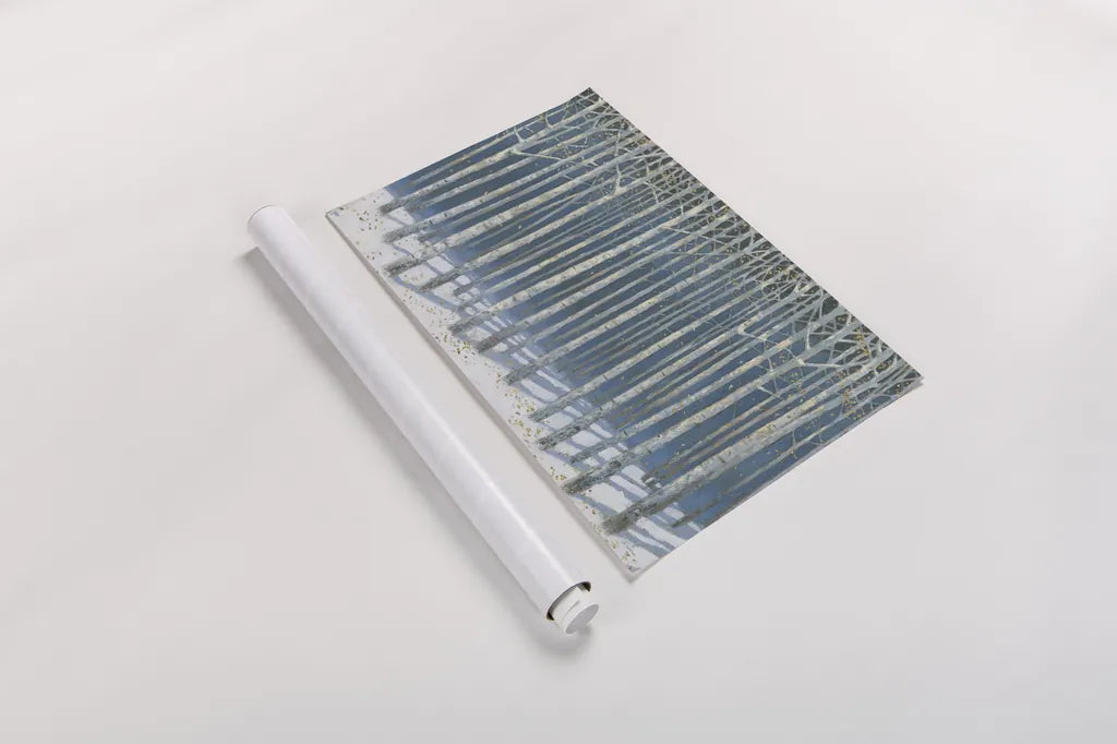 Shimmering Birches by James Wiens. shown as a rolled paper print. Available as archival giclee rolled canvas, fine art paper, or poster print. SKU 60011i.