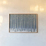 Shimmering Birches by James Wiens. shown as a paper print in a natural frame. Available as a archival giclee rolled canvas, fine art paper, or poster print. SKU 60011i.