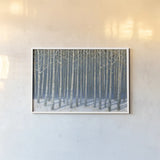 Shimmering Birches by James Wiens. shown as a paper print in a white frame. Available as a archival giclee rolled canvas, fine art paper, or poster print. SKU 60011i.