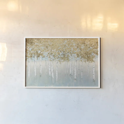 Shimmering Forest by James Wiens. shown as a paper print in a white frame. Available as a archival giclee rolled canvas, fine art paper, or poster print. SKU 53208i.