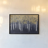 Shimmering Forest Indigo by James Wiens. shown as a paper print in a black flame. Available as a archival giclee rolled canvas, fine art paper, or poster print. SKU 55721i.