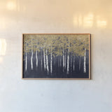 Shimmering Forest Indigo by James Wiens. shown as a paper print in a natural frame. Available as a archival giclee rolled canvas, fine art paper, or poster print. SKU 55721i.