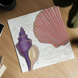Shimmering Shells I by James Wiens. Shown as a detailed flat fine art print, highlighting archival giclee quality. Available as an archival giclee rolled canvas, fine art paper, or poster print. SKU 72586a.