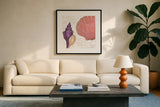 Shimmering Shells I by James Wiens. Displayed in a glass frame with matte in a clean modern living room. Available as an archival giclee rolled canvas, fine art paper, or poster print. SKU 72586a.