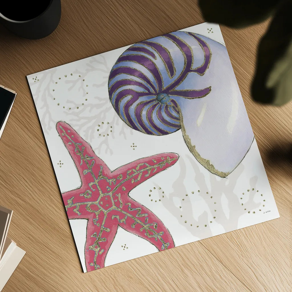 Shimmering Shells II by James Wiens. Shown as a detailed flat fine art print, highlighting archival giclee quality. Available as an archival giclee rolled canvas, fine art paper, or poster print. SKU 72587a.