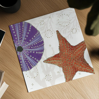 Shimmering Shells III by James Wiens. Shown as a detailed flat fine art print, highlighting archival giclee quality. Available as an archival giclee rolled canvas, fine art paper, or poster print. SKU 72588a.