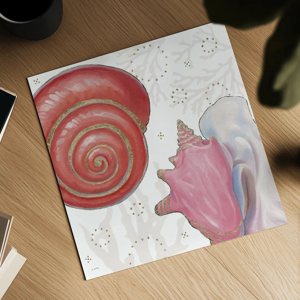 Shimmering Shells IV by James Wiens. Shown as a detailed flat fine art print, highlighting archival giclee quality. Available as an archival giclee rolled canvas, fine art paper, or poster print. SKU 72589a.