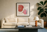 Shimmering Shells IV by James Wiens. Displayed in a glass frame with matte in a clean modern living room. Available as an archival giclee rolled canvas, fine art paper, or poster print. SKU 72589a.