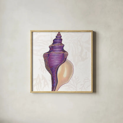 Shimmering Shells IX by James Wiens. Shown in a natural wood glass frame for a timeless modern aesthetic. Available as an archival giclee rolled canvas, fine art paper, or poster print. SKU 72594a.
