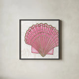 Shimmering Shells V by James Wiens. Shown in a sleek black glass frame for a contemporary gallery look. Available as an archival giclee rolled canvas, fine art paper, or poster print. SKU 72590a.