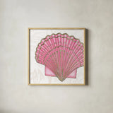 Shimmering Shells V by James Wiens. Shown in a natural wood glass frame for a timeless modern aesthetic. Available as an archival giclee rolled canvas, fine art paper, or poster print. SKU 72590a.
