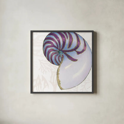 Shimmering Shells VI by James Wiens. Shown in a sleek black glass frame for a contemporary gallery look. Available as an archival giclee rolled canvas, fine art paper, or poster print. SKU 72591a.