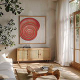 Shimmering Shells VII by James Wiens. Shown in a natural wood frame in a cozy modern living room. Available as an archival giclee rolled canvas, fine art paper, or poster print. SKU 72592a.