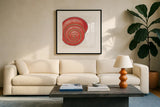 Shimmering Shells VII by James Wiens. Displayed in a glass frame with matte in a clean modern living room. Available as an archival giclee rolled canvas, fine art paper, or poster print. SKU 72592a.