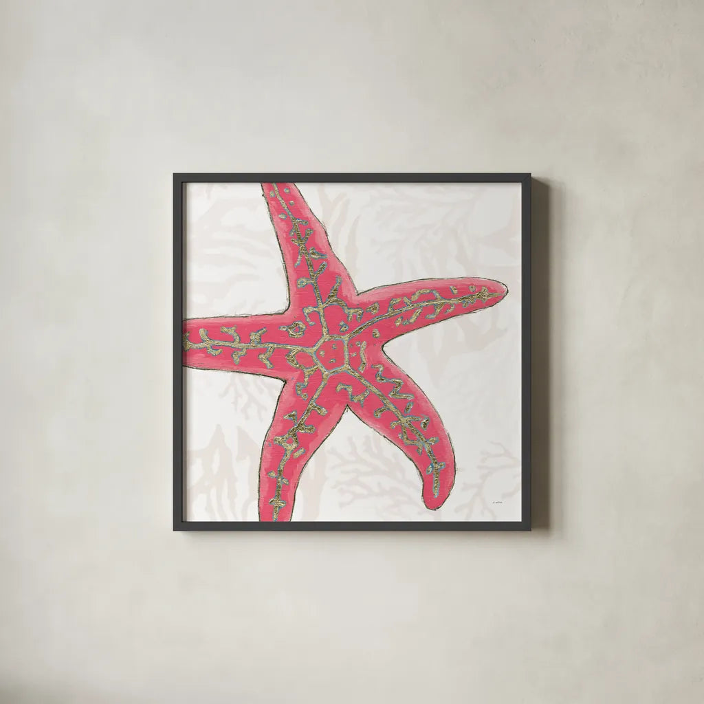 Shimmering Shells VIII by James Wiens. Shown in a sleek black glass frame for a contemporary gallery look. Available as an archival giclee rolled canvas, fine art paper, or poster print. SKU 72593a.