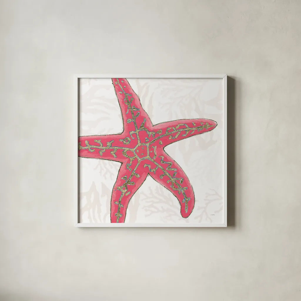 Shimmering Shells VIII by James Wiens. Shown in a crisp white glass frame for a clean and minimalist style. Available as an archival giclee rolled canvas, fine art paper, or poster print. SKU 72593a.