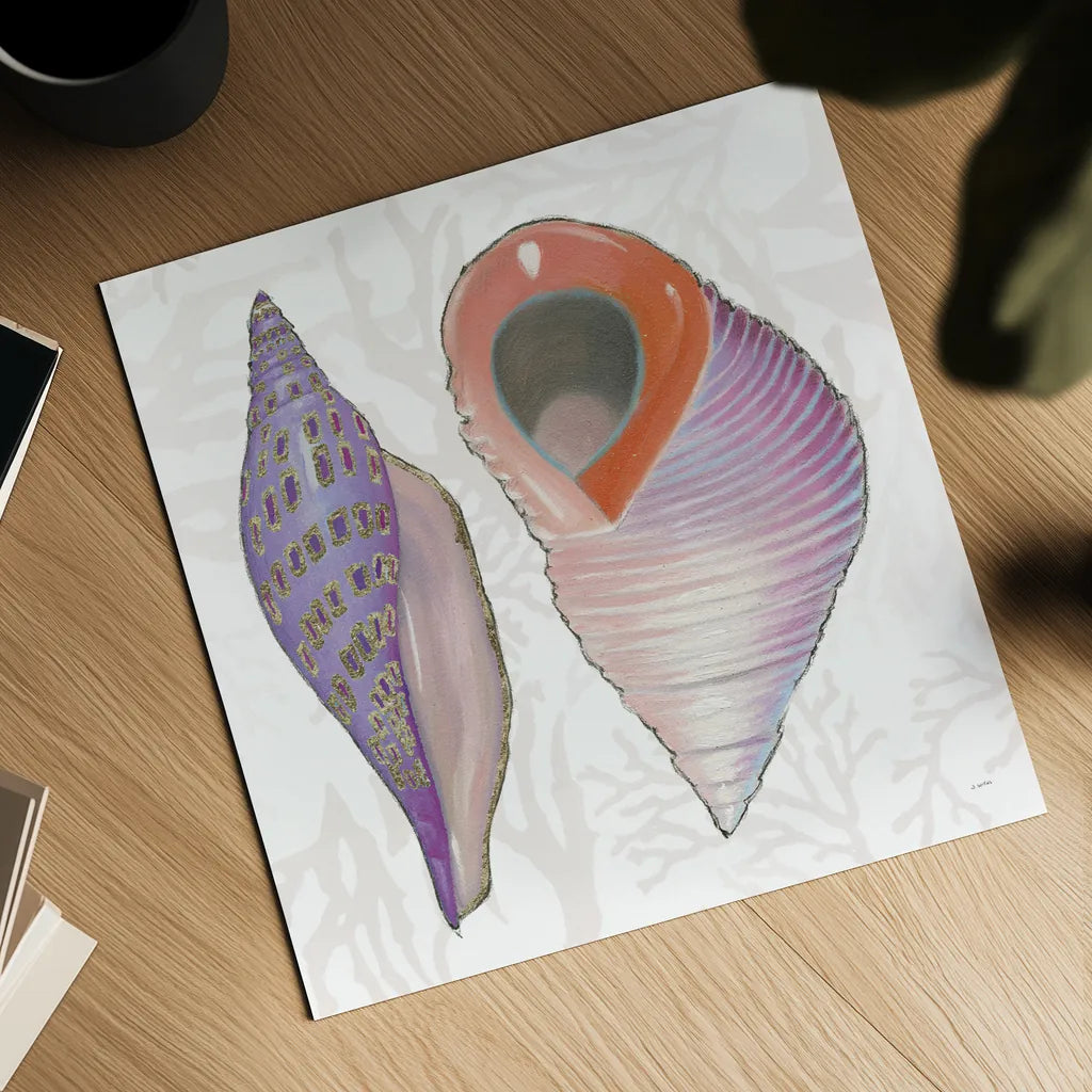 Shimmering Shells X by James Wiens. Shown as a detailed flat fine art print, highlighting archival giclee quality. Available as an archival giclee rolled canvas, fine art paper, or poster print. SKU 72595a.