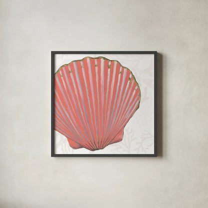 Shimmering Shells XI by James Wiens. Shown in a sleek black glass frame for a contemporary gallery look. Available as an archival giclee rolled canvas, fine art paper, or poster print. SKU 72596a.