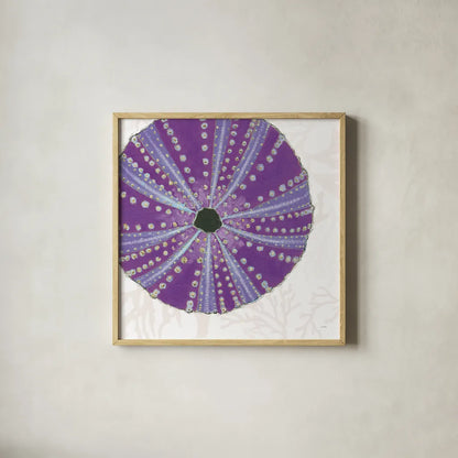 Shimmering Shells XIV by James Wiens. Shown in a natural wood glass frame for a timeless modern aesthetic. Available as an archival giclee rolled canvas, fine art paper, or poster print. SKU 72599a.