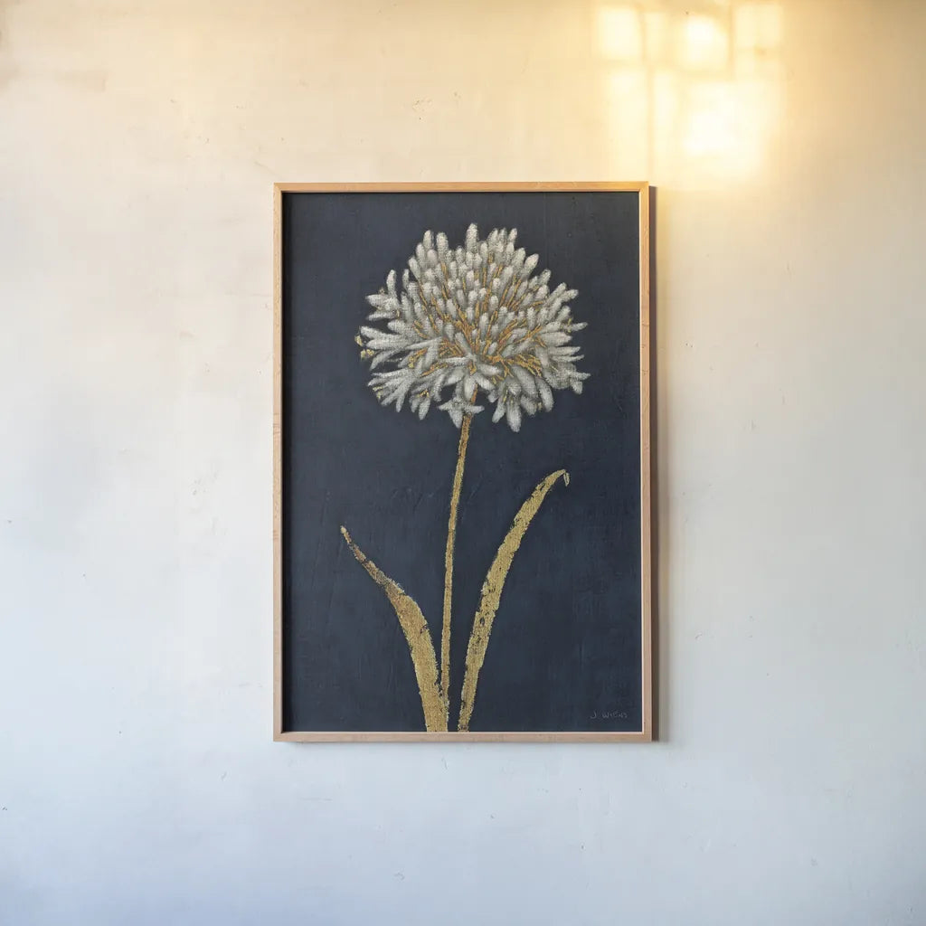 Shimmering Summer I Indigo Crop by James Wiens. shown as a paper print in a natural frame. Available as a archival giclee rolled canvas, fine art paper, or poster print. SKU 52069h.
