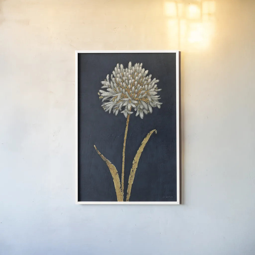 Shimmering Summer I Indigo Crop by James Wiens. shown as a paper print in a white frame. Available as a archival giclee rolled canvas, fine art paper, or poster print. SKU 52069h.