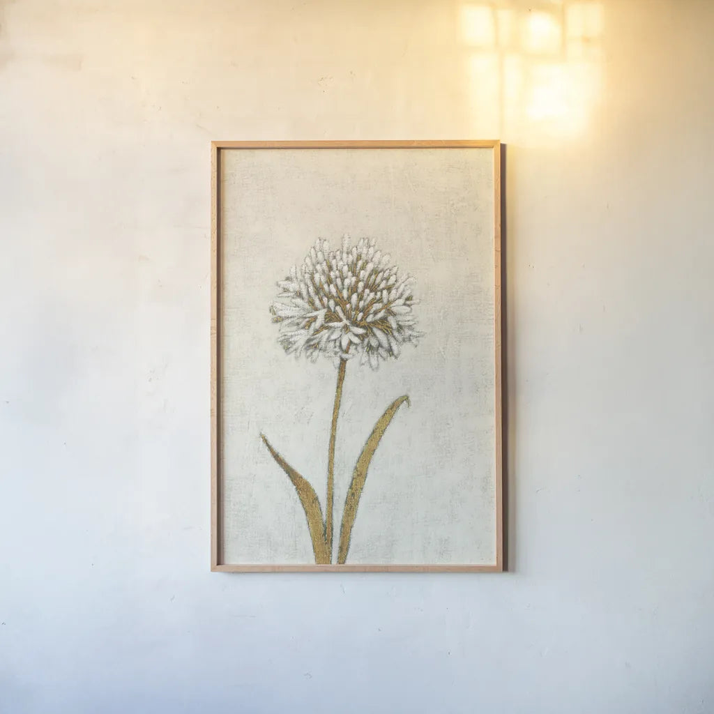 Shimmering Summer I Ivory by James Wiens. shown as a paper print in a natural frame. Available as a archival giclee rolled canvas, fine art paper, or poster print. SKU 51563h.