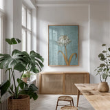 Shimmering Summer II by James Wiens. shown as a print in a natural wood frame in a dining room. Available as a archival giclee rolled canvas, fine art paper, or poster print. SKU 50891h.