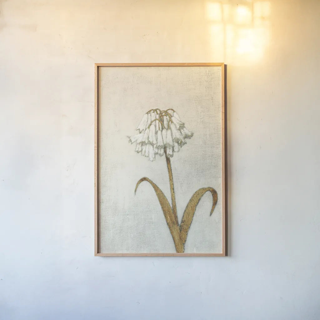 Shimmering Summer II Ivory by James Wiens. shown as a paper print in a natural frame. Available as a archival giclee rolled canvas, fine art paper, or poster print. SKU 51564h.