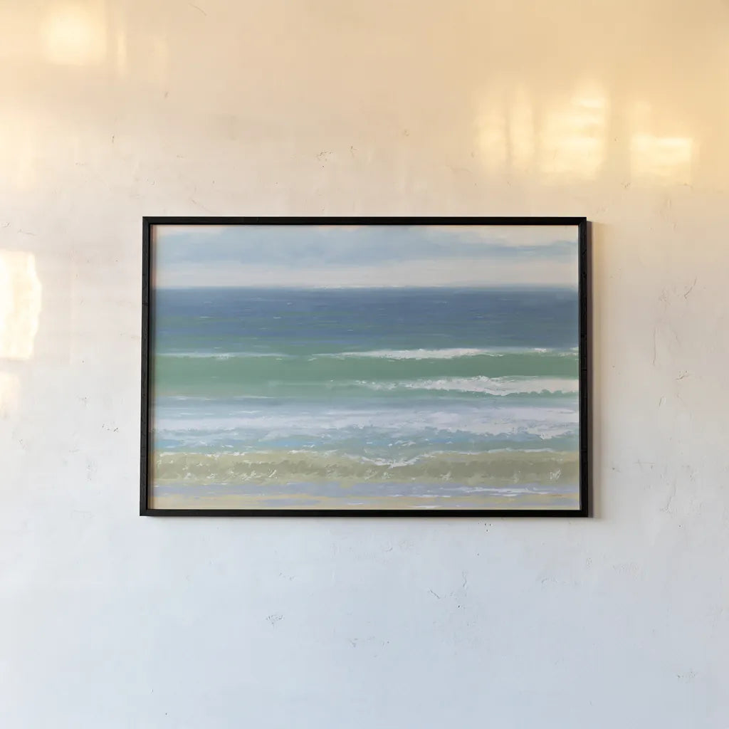 Shoreline by James Wiens. shown as a paper print in a black flame. Available as a archival giclee rolled canvas, fine art paper, or poster print. SKU 63186i.