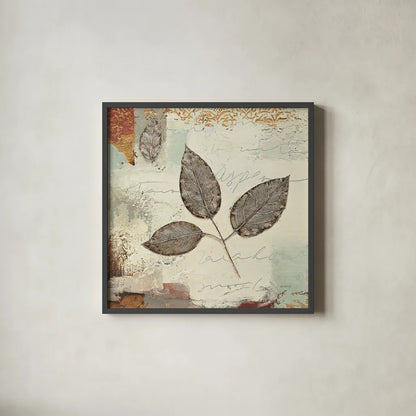 Silver Leaves II by James Wiens. Shown in a sleek black glass frame for a contemporary gallery look. Available as an archival giclee rolled canvas, fine art paper, or poster print. SKU 12259a.
