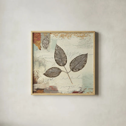Silver Leaves II by James Wiens. Shown in a natural wood glass frame for a timeless modern aesthetic. Available as an archival giclee rolled canvas, fine art paper, or poster print. SKU 12259a.