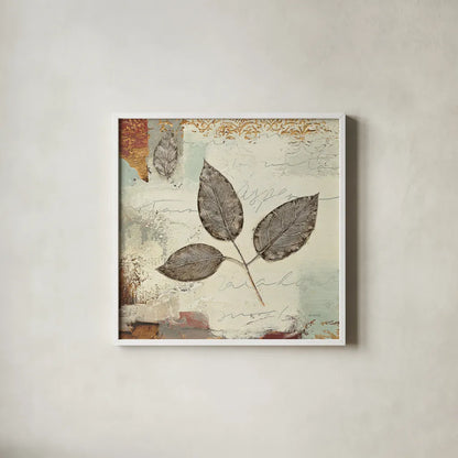 Silver Leaves II by James Wiens. Shown in a crisp white glass frame for a clean and minimalist style. Available as an archival giclee rolled canvas, fine art paper, or poster print. SKU 12259a.