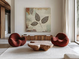 Silver Leaves II by James Wiens. Shown as extra-large giant wall art in a modern living room. Available as an archival giclee rolled canvas, fine art paper, or poster print. SKU 12259a.